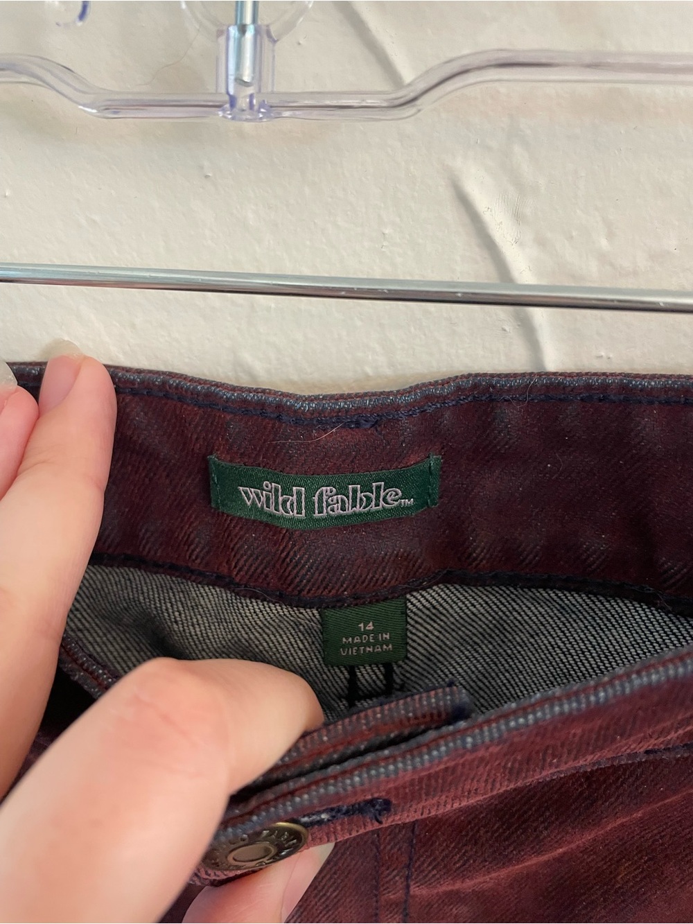 Flocked Denim Mini Skirt in Deep Burgundy - Picture 3 of 12